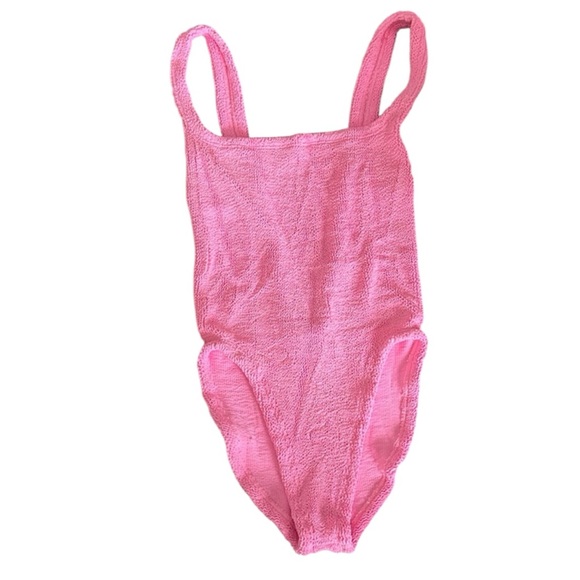 Hunza G Square Neck One Piece Swimsuit BUBBLEGUM Pink Monokini Crinkle OS - Picture 7 of 9
